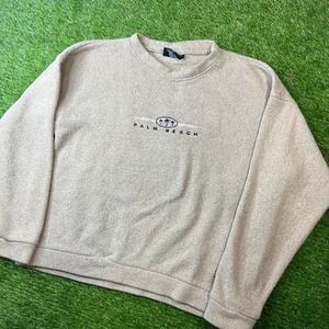 Y2K vintage surf Palm Beach cream crewneck sweatshirt Size XL